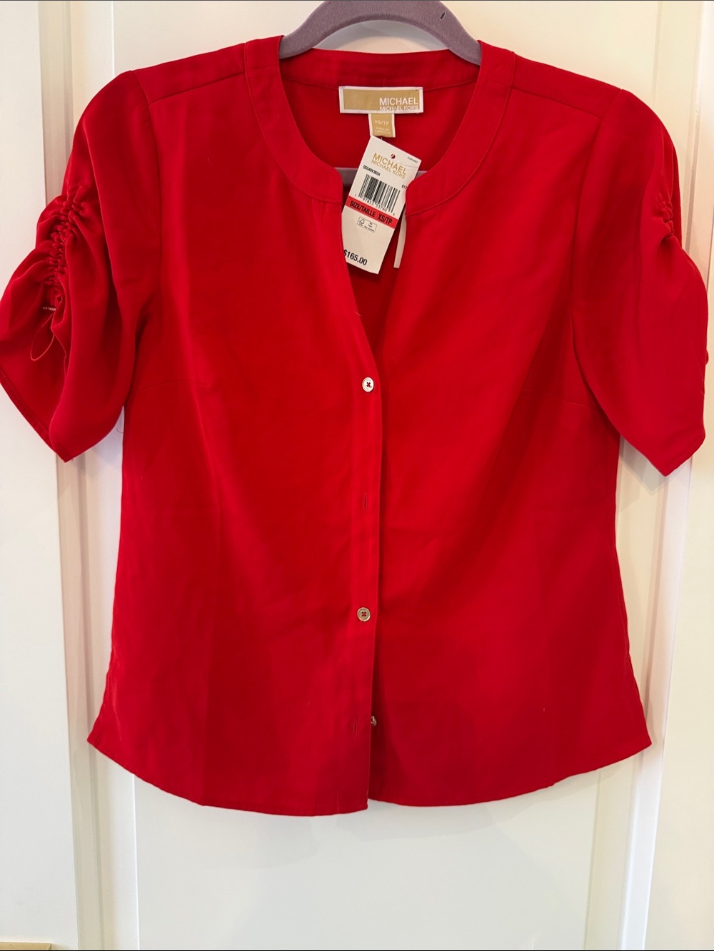 Michael Kors Bright Red Short-Sleeve Button-Front Blouse